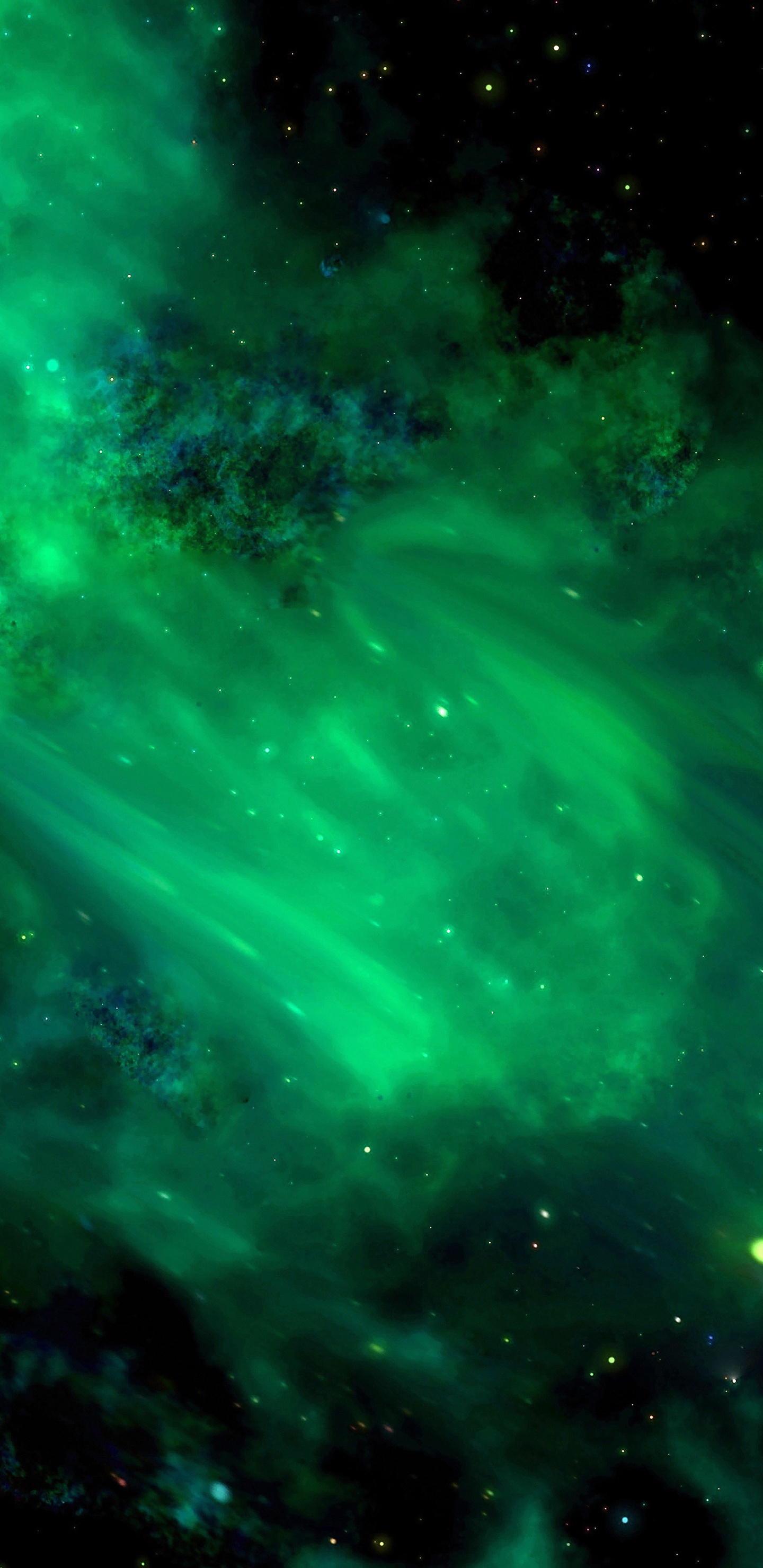 Обои зеленый космос, звезда, зеленый, природа, туманность в разрешении 1440x2960