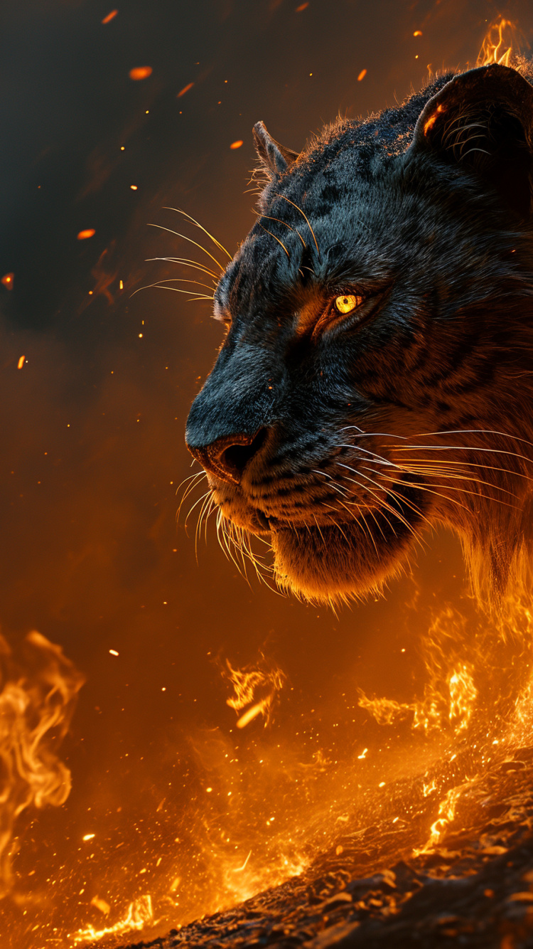 Обои кошачьих, огонь, пламя, бакенбарды, тепло в разрешении 750x1334