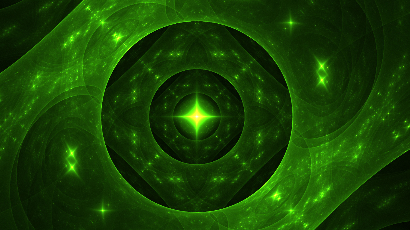 Обои фрактальное искусство, фрактал, круг, графика, зеленый в разрешении 1366x768