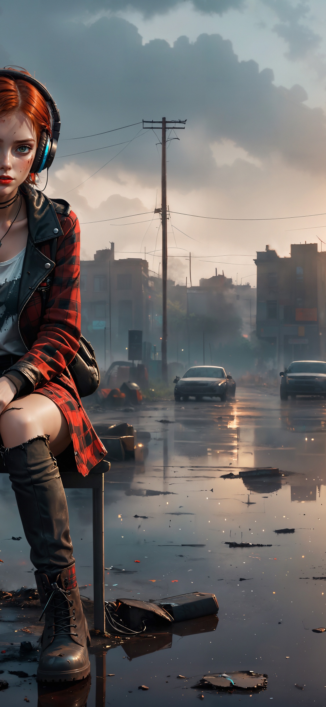 Обои заброшенный город, цифровое искусство, арт, анимация, Цифровой композитинг в разрешении 1125x2436