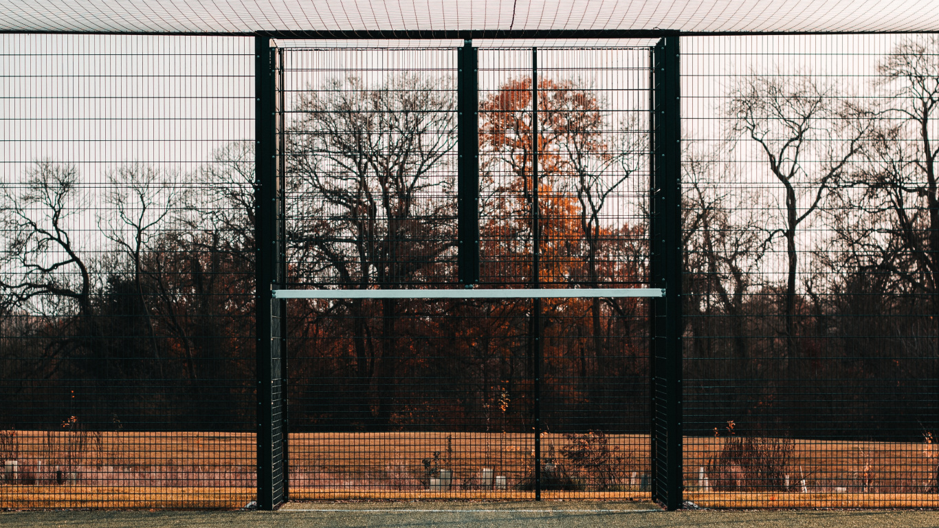 Обои спортивные объекты, теннисный корт, дерево, линия, архитектура в разрешении 1366x768