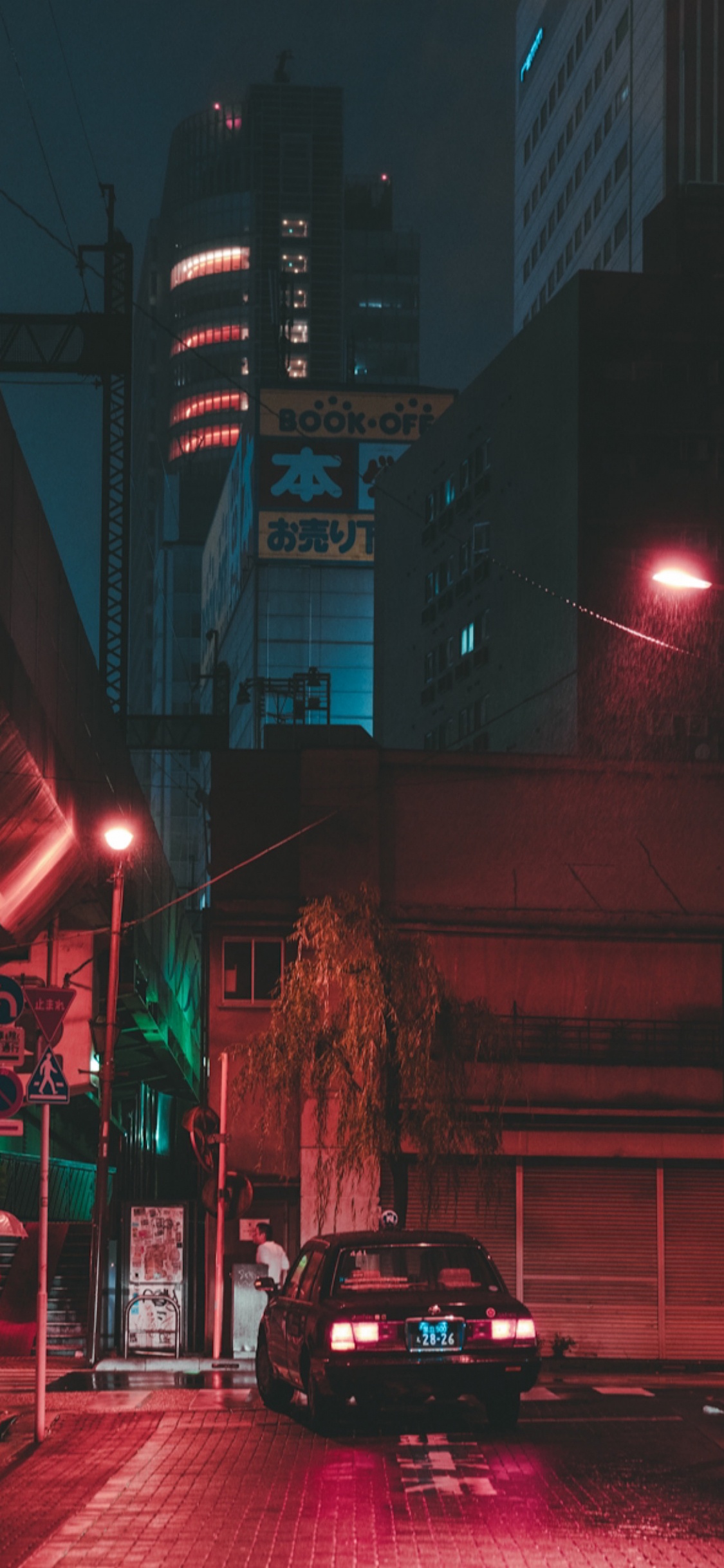 Обои здание, автомобильное освещение, свет, черный, освещение в разрешении 1125x2436