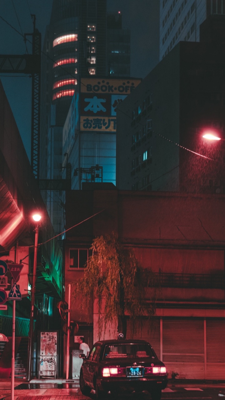 Обои здание, автомобильное освещение, свет, черный, освещение в разрешении 720x1280