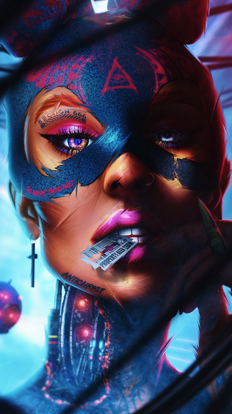 Обои губа, арт, пурпур, ресничка, очки в разрешении 750x1334