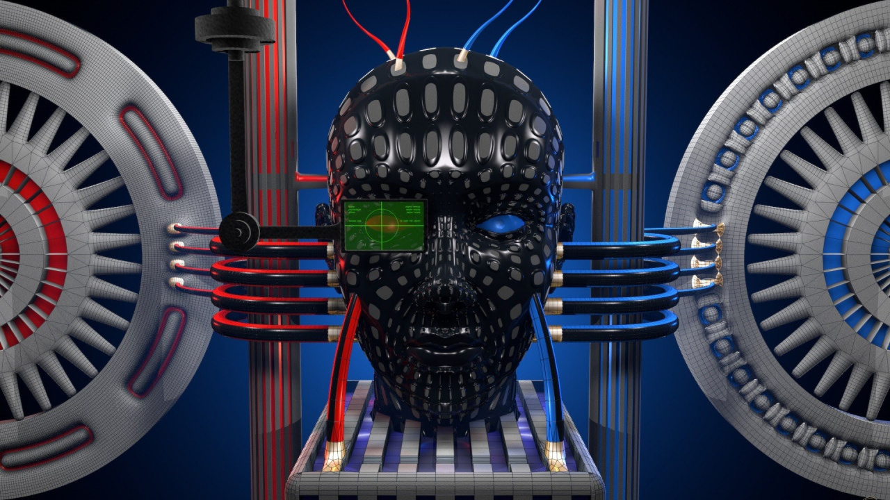 Обои робот, цифровое искусство, голова, космос, пространство в разрешении 1280x720