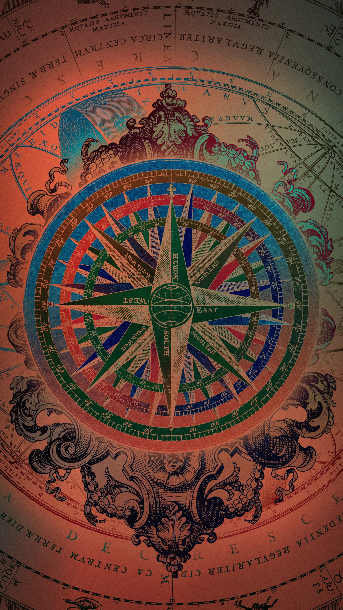 Обои узор, арт, компас, мир, картушка в разрешении 1440x2560