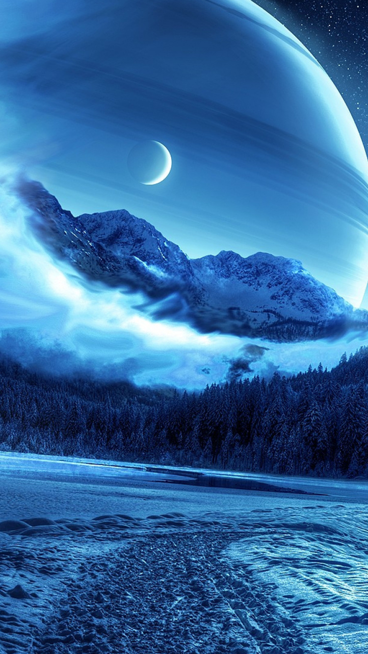 Обои зимняя ночь, зима, ночь, природа, атмосфера в разрешении 750x1334