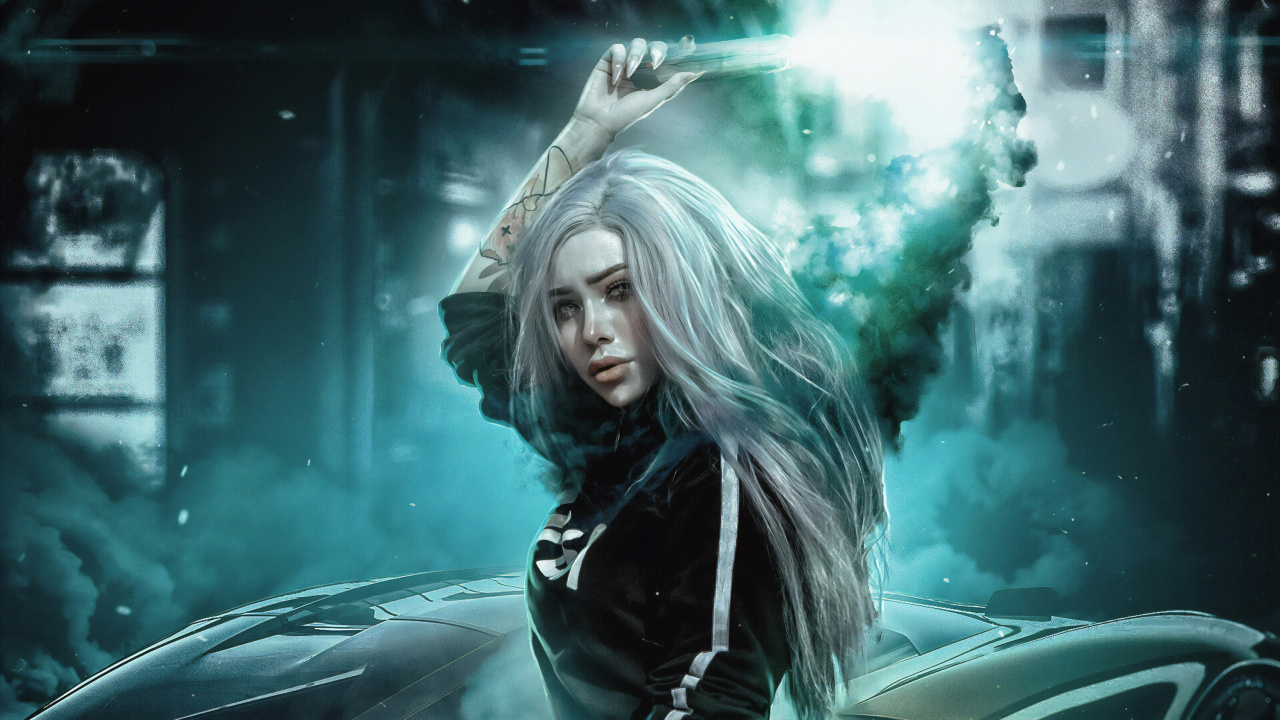 Обои Киберпанк, Киберпанк 2077, Научная фантастика, рисование, вымышленный персонаж в разрешении 1280x720