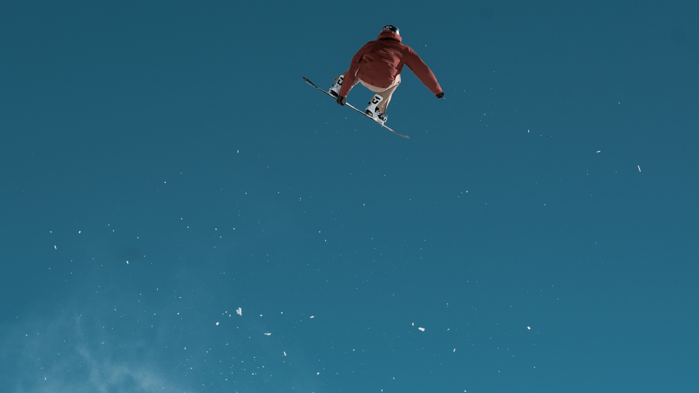 Обои сноуборд, снег, зима, ночь, обрыв в разрешении 1366x768