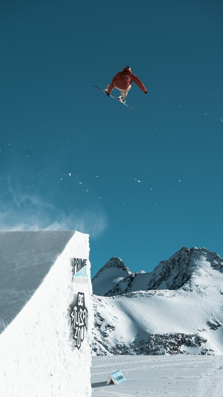 Обои сноуборд, снег, зима, ночь, обрыв в разрешении 750x1334