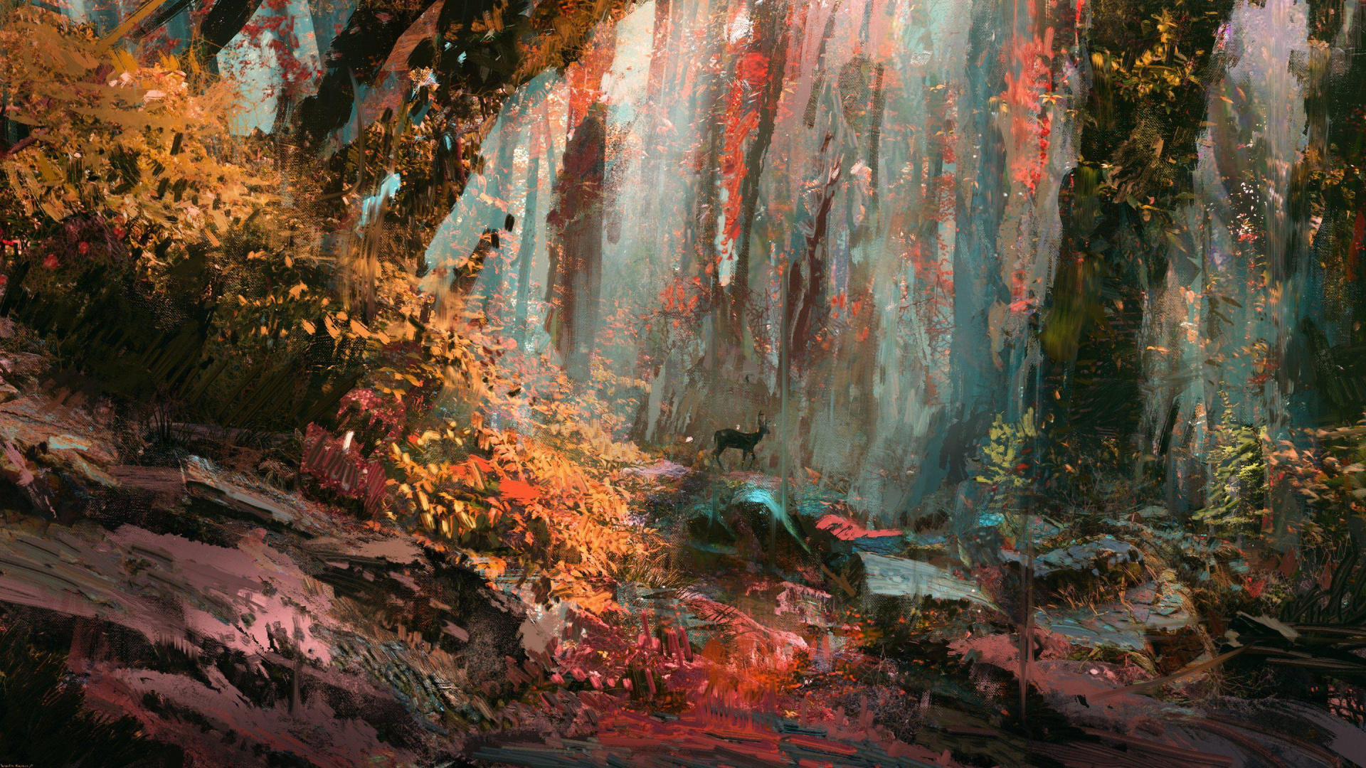 Обои лес, цифровое искусство, арт, артист, растение в разрешении 1920x1080