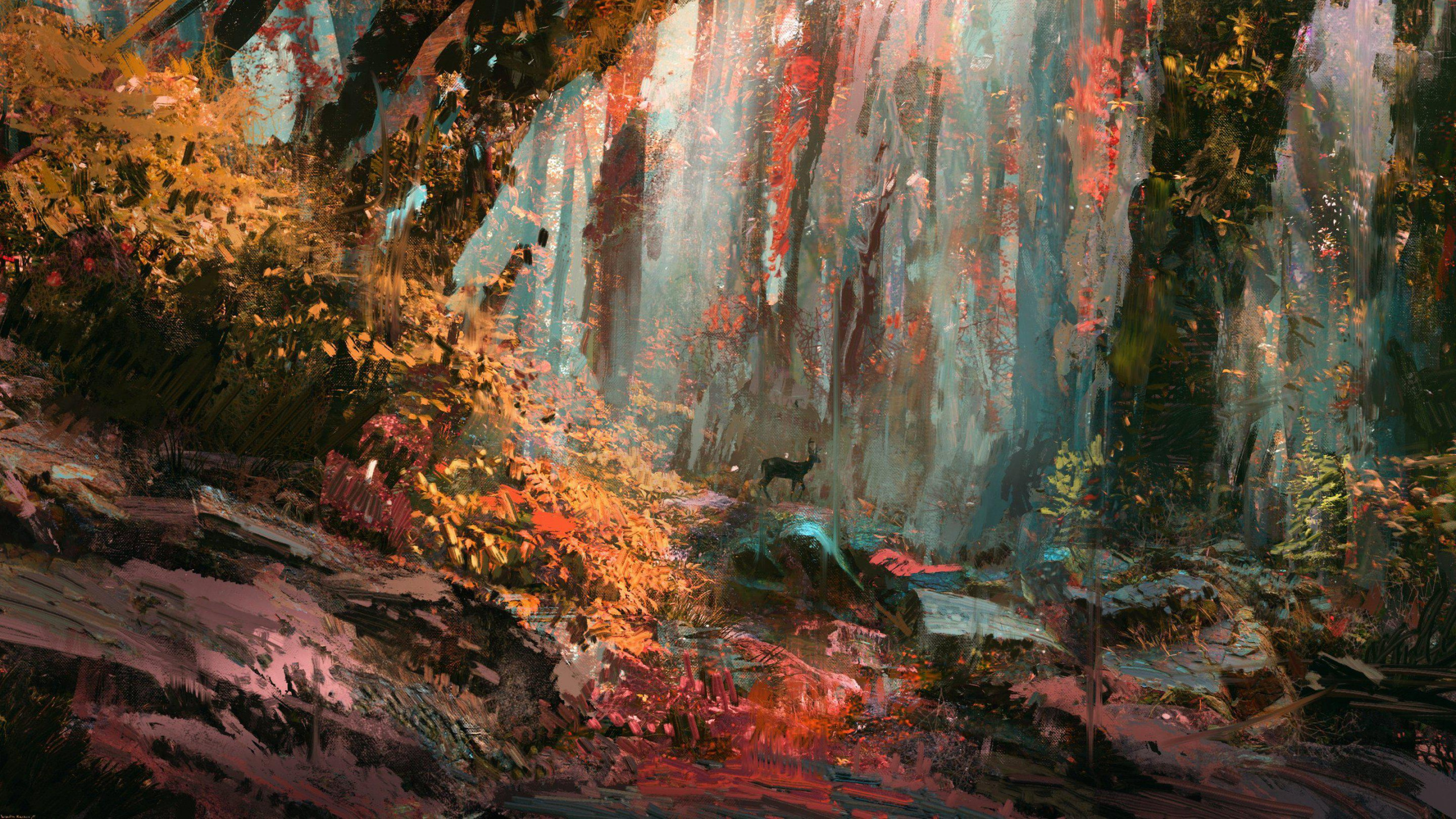 Обои лес, цифровое искусство, арт, артист, растение в разрешении 2560x1440