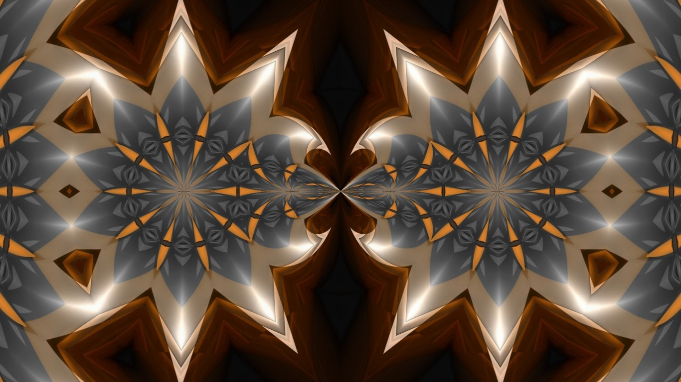 Обои фрактальное искусство, калейдоскоп, узор, симметрия, дизайн в разрешении 1366x768