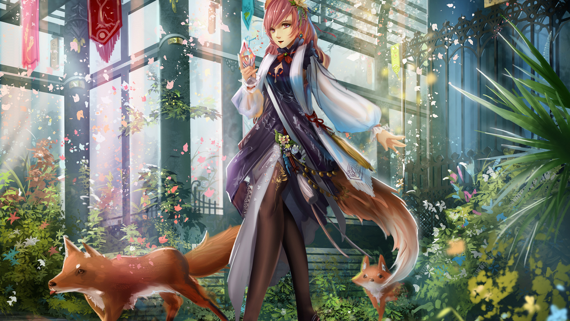 Обои аниме, лиса, олененок, игры, иллюстрация в разрешении 1920x1080
