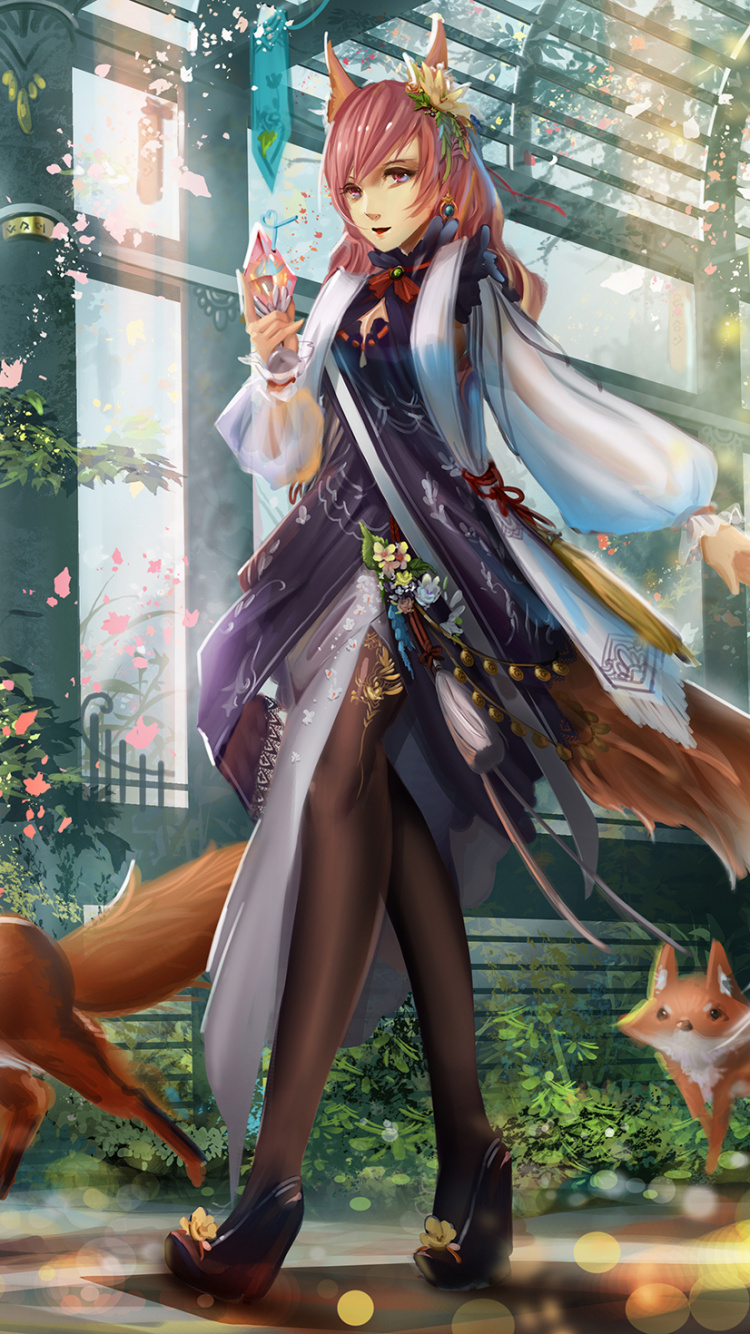 Обои аниме, лиса, олененок, игры, иллюстрация в разрешении 750x1334