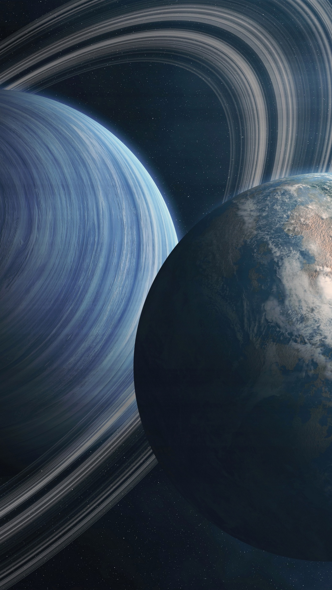 Обои земля, планета, система колец, атмосфера, астрономический объект в разрешении 1080x1920