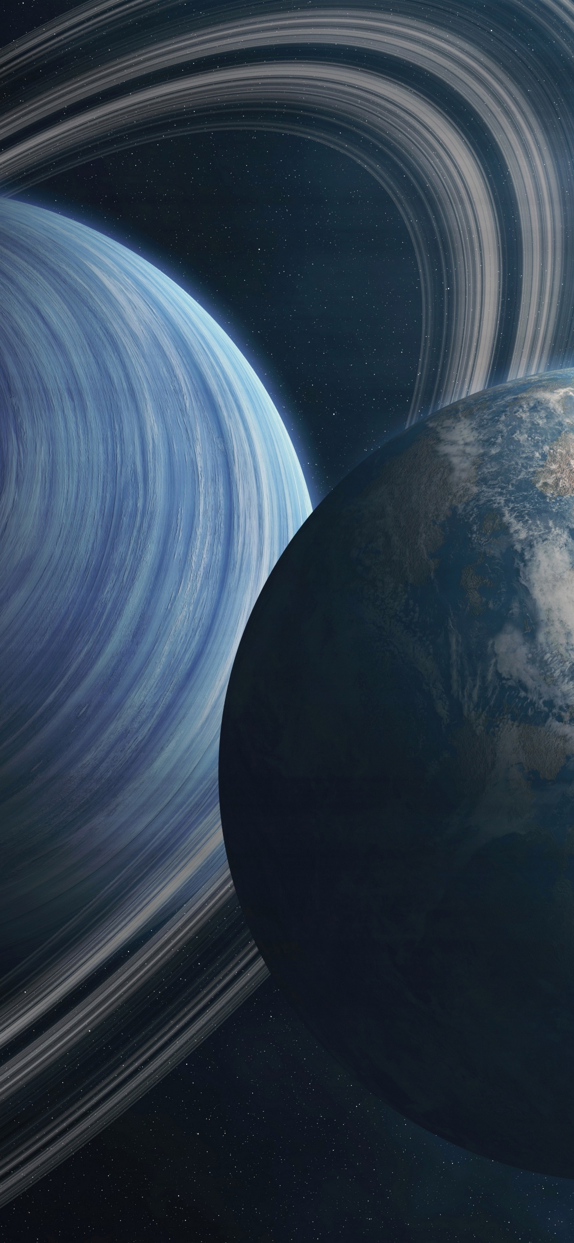 Обои земля, планета, система колец, атмосфера, астрономический объект в разрешении 1125x2436