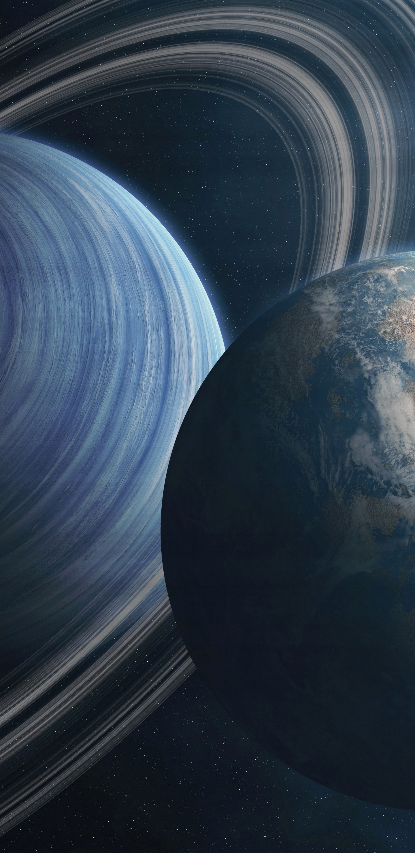 Обои земля, планета, система колец, атмосфера, астрономический объект в разрешении 1440x2960