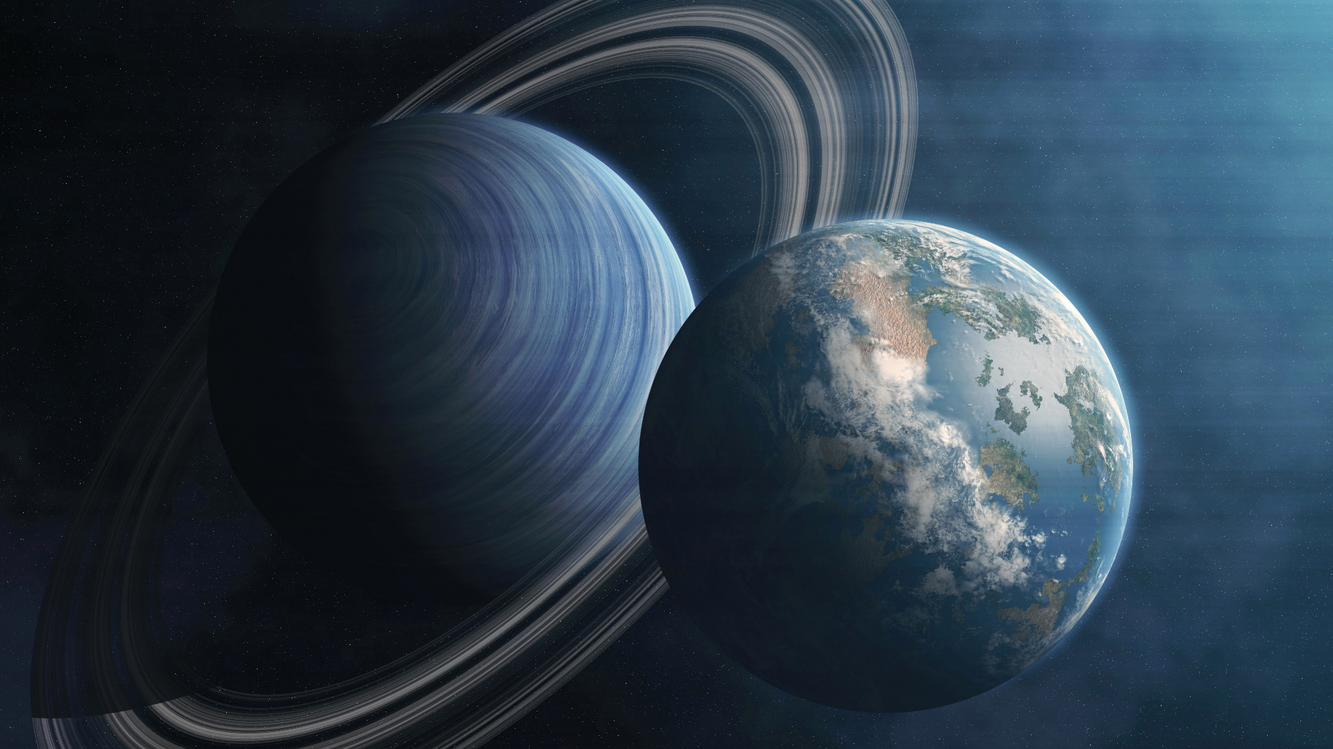 Обои земля, планета, система колец, атмосфера, астрономический объект в разрешении 1920x1080