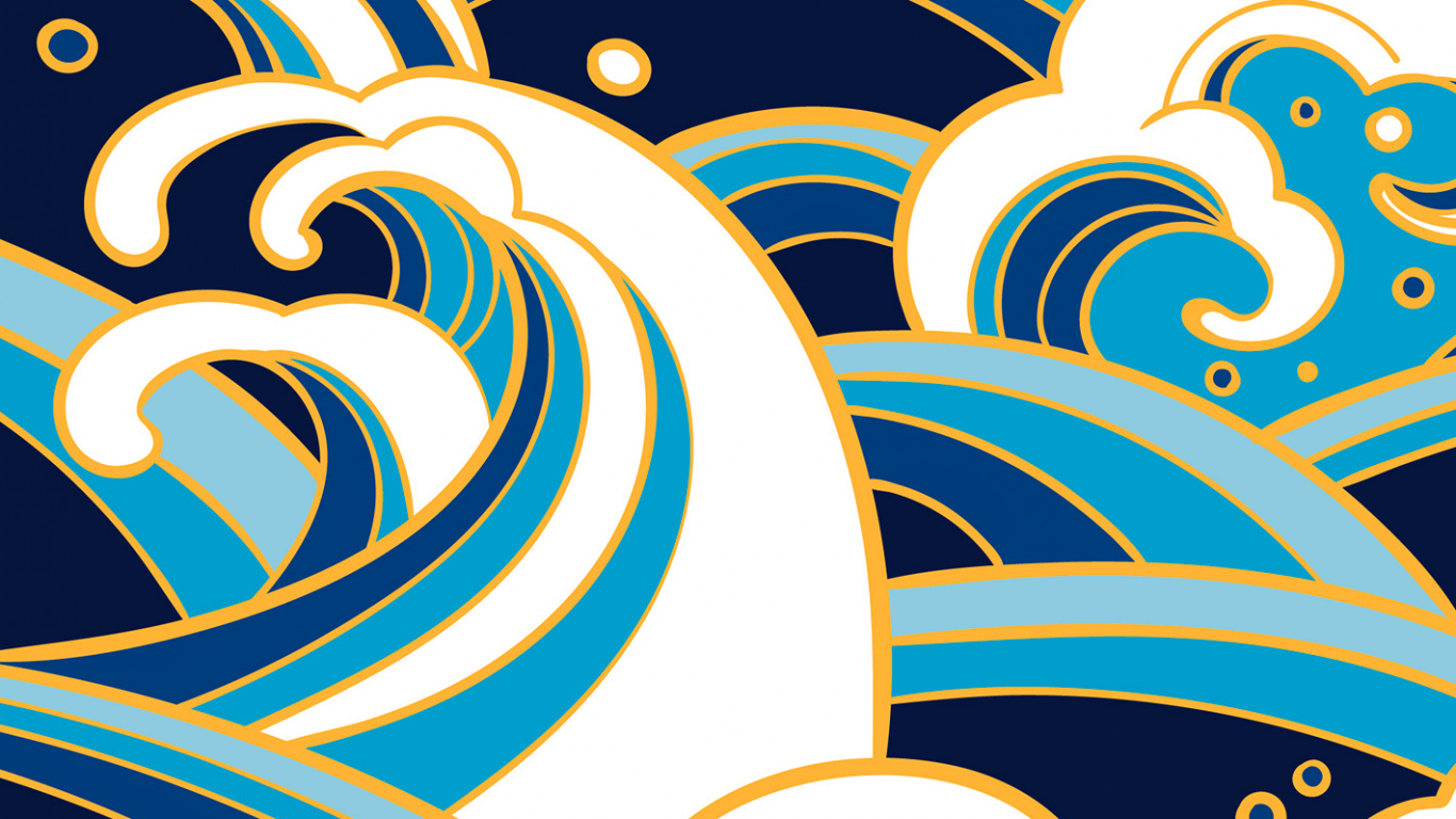 Обои волновая картина, ткань, узор, белые, лазурный в разрешении 1366x768