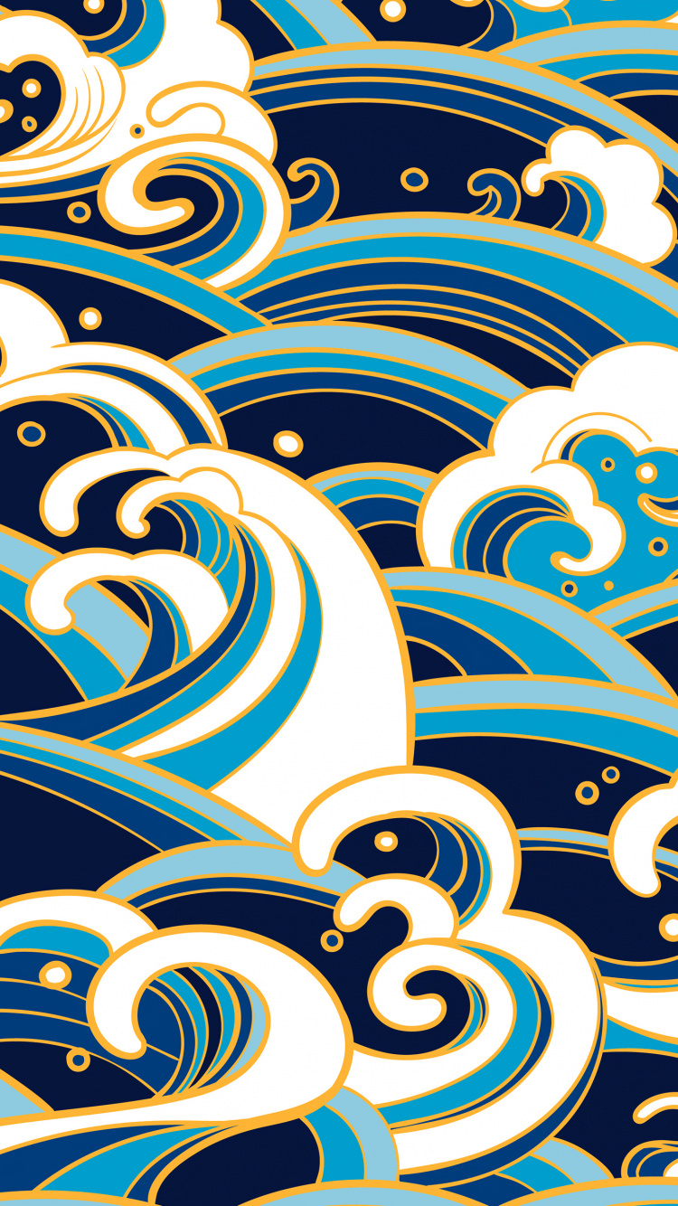 Обои волновая картина, ткань, узор, белые, лазурный в разрешении 750x1334