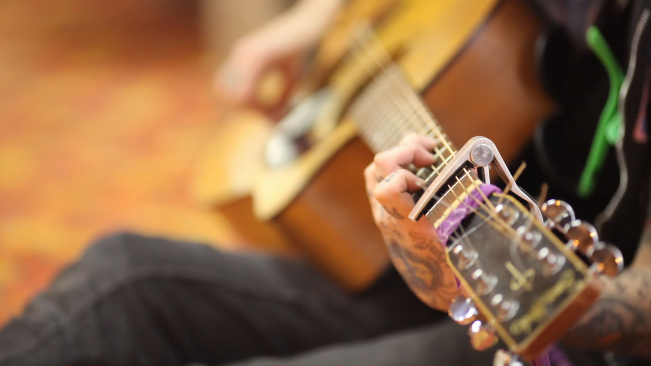 Обои музыка, гитара, струнный инструмент, акустическая гитара, музыкальный инструмент в разрешении 1280x720