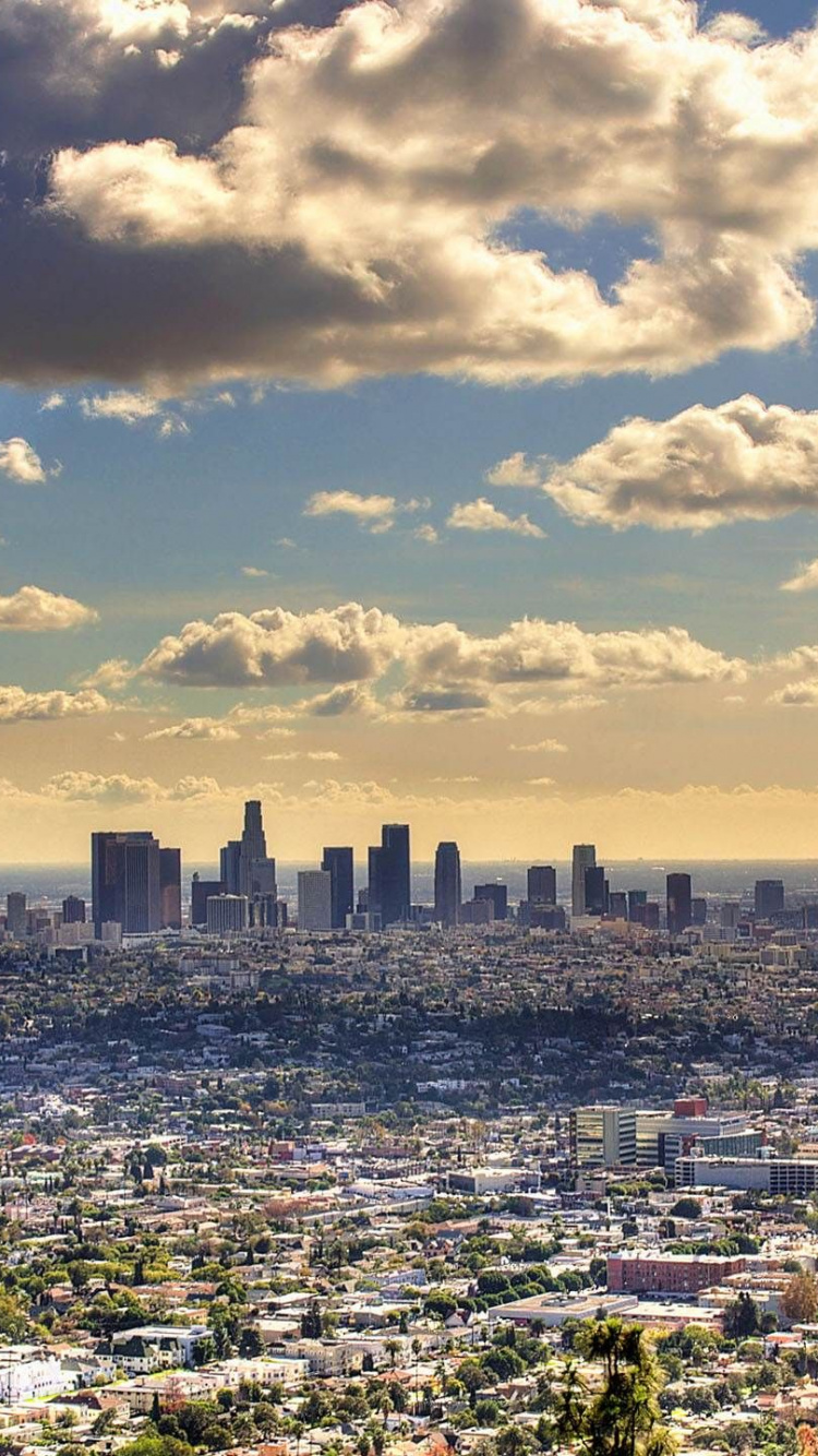 Обои Лос-Анджелес, городской пейзаж, город, линия горизонта, городской район в разрешении 750x1334