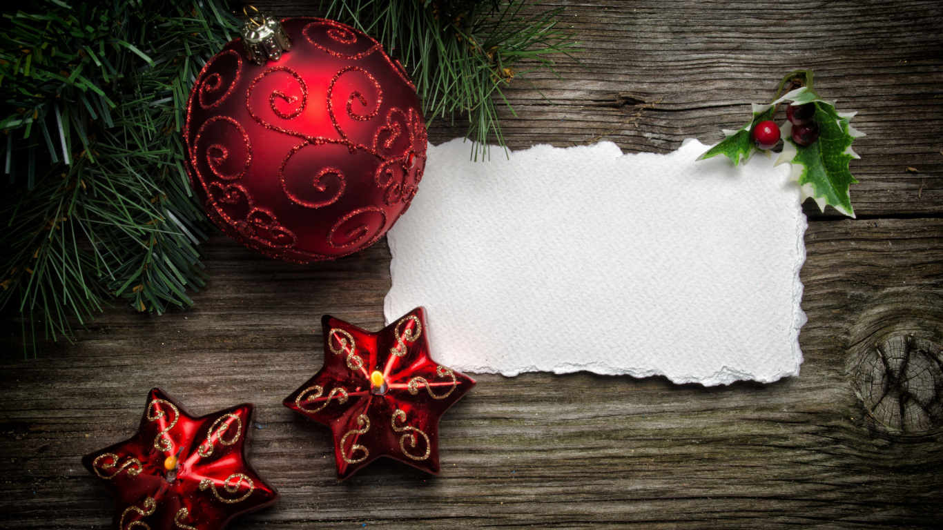 Обои Рождественский день, рождественский орнамент, Рождество, Рождественские украшения, пихта в разрешении 1366x768