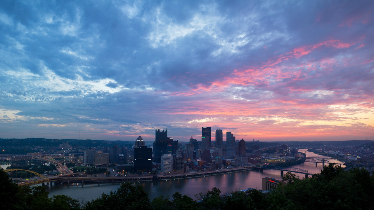 Обои городской пейзаж, город, линия горизонта, дневное время, послесвечение в разрешении 1280x720