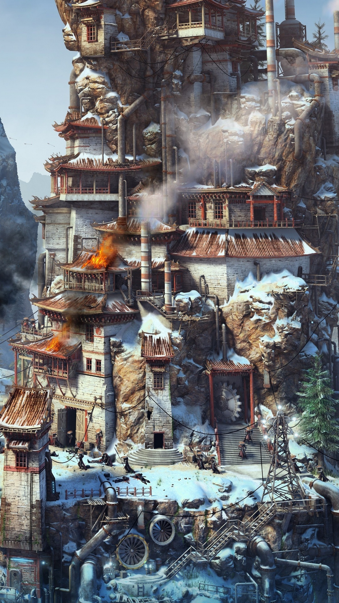 Обои стимпанк, акварельные краски, мир, арт, архитектура в разрешении 1080x1920