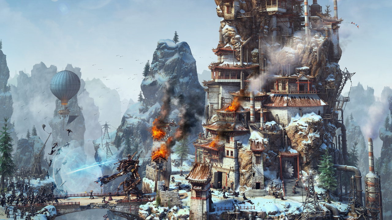 Обои стимпанк, акварельные краски, мир, арт, архитектура в разрешении 1280x720