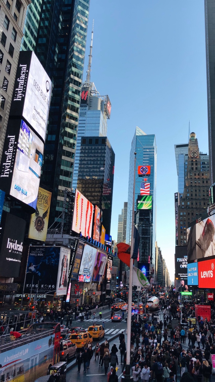 Обои таймсквер, толпа, люди, город, метрополия в разрешении 720x1280