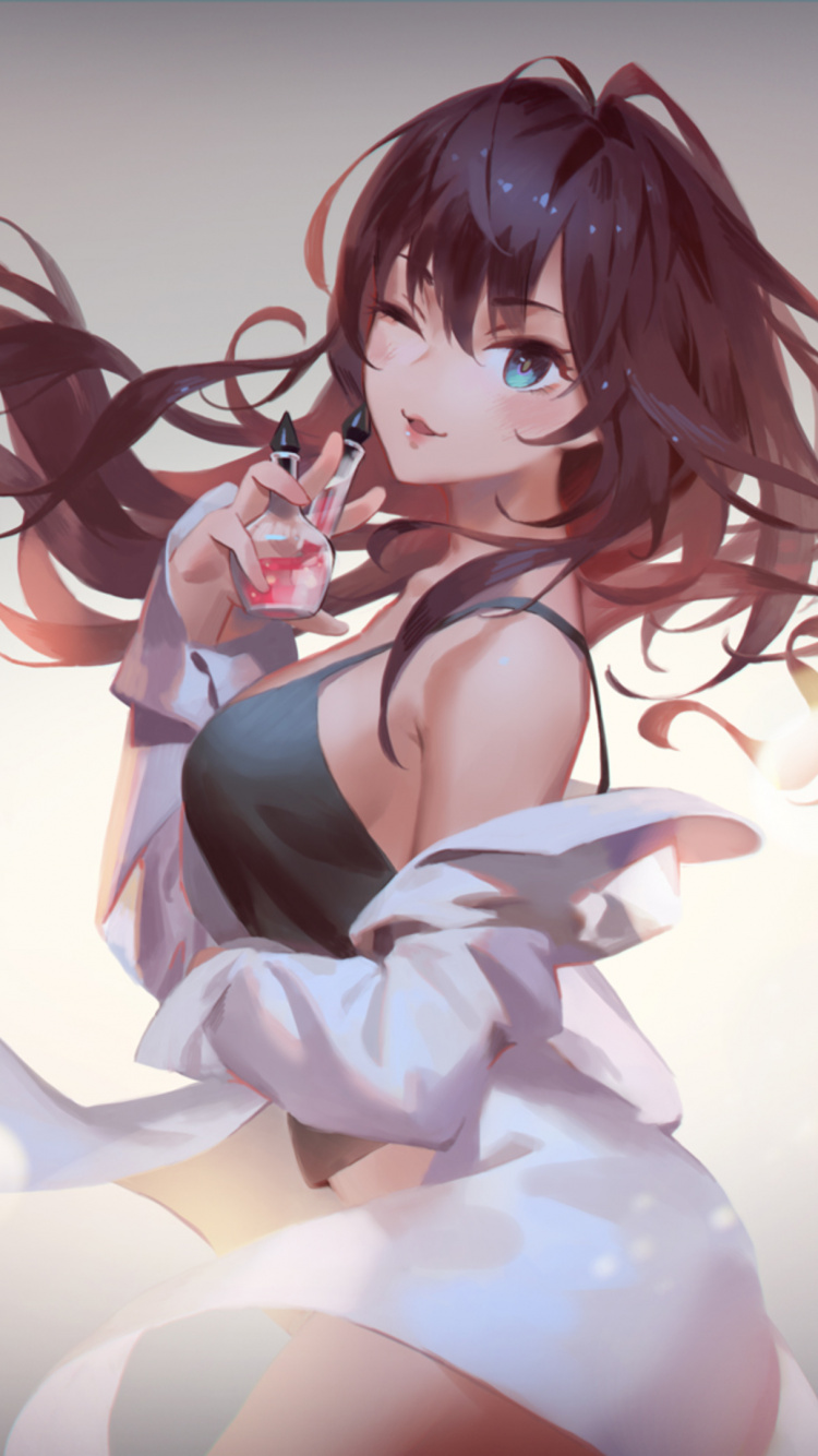 Обои В Idolmaster Золушка Девушки, аниме, длинные волосы, каштановые волосы, рот в разрешении 750x1334