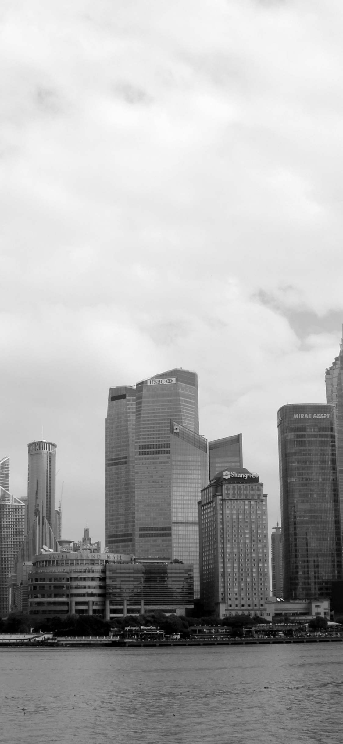 Обои город, линия горизонта, черный и белый, небоскреб, городской пейзаж в разрешении 1125x2436