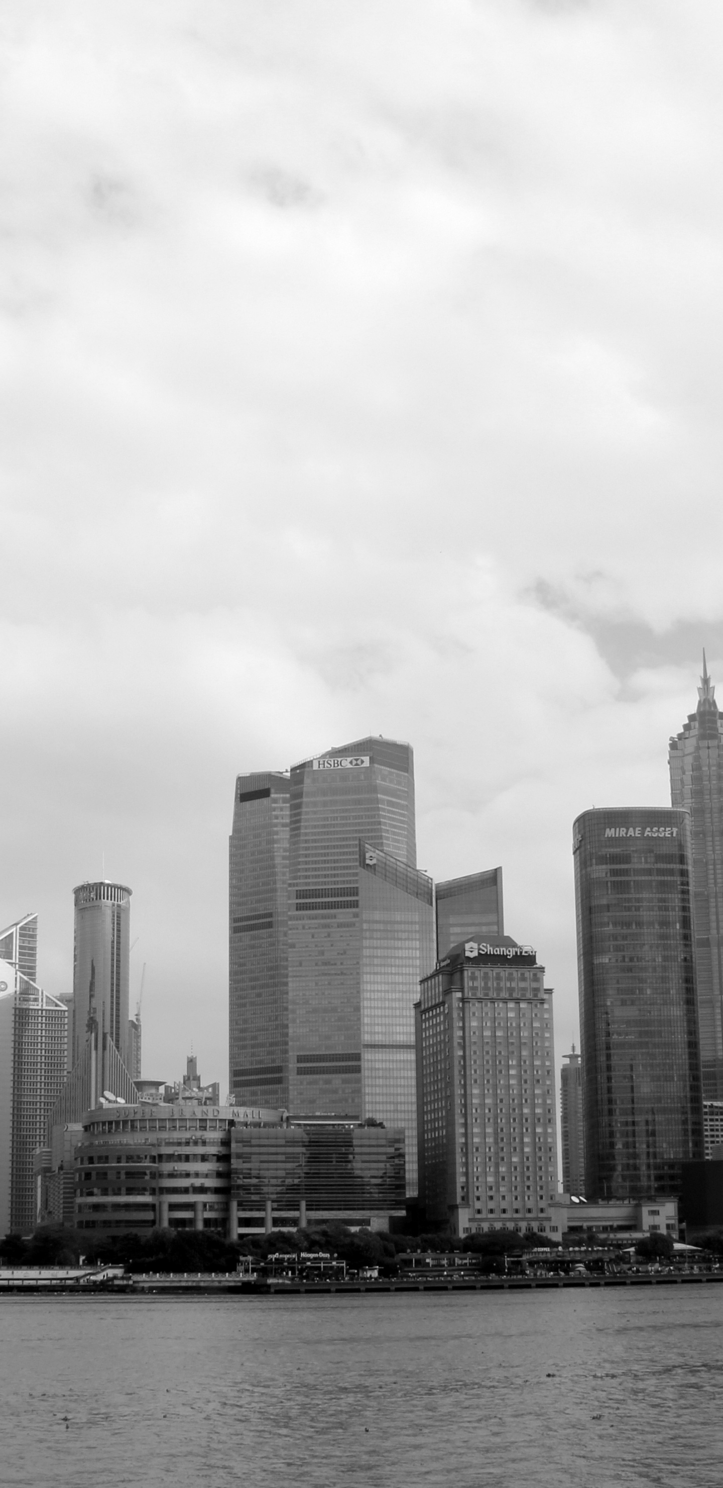 Обои город, линия горизонта, черный и белый, небоскреб, городской пейзаж в разрешении 1440x2960