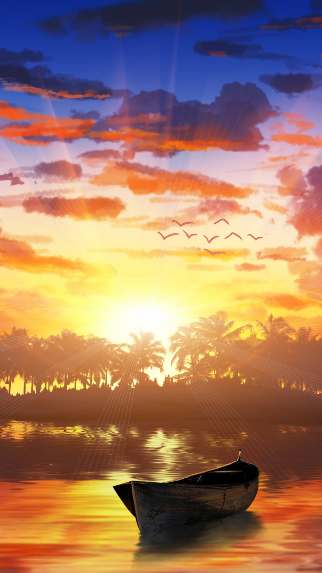 Обои закат, природа, восход солнца, облако, отражение в разрешении 1080x1920