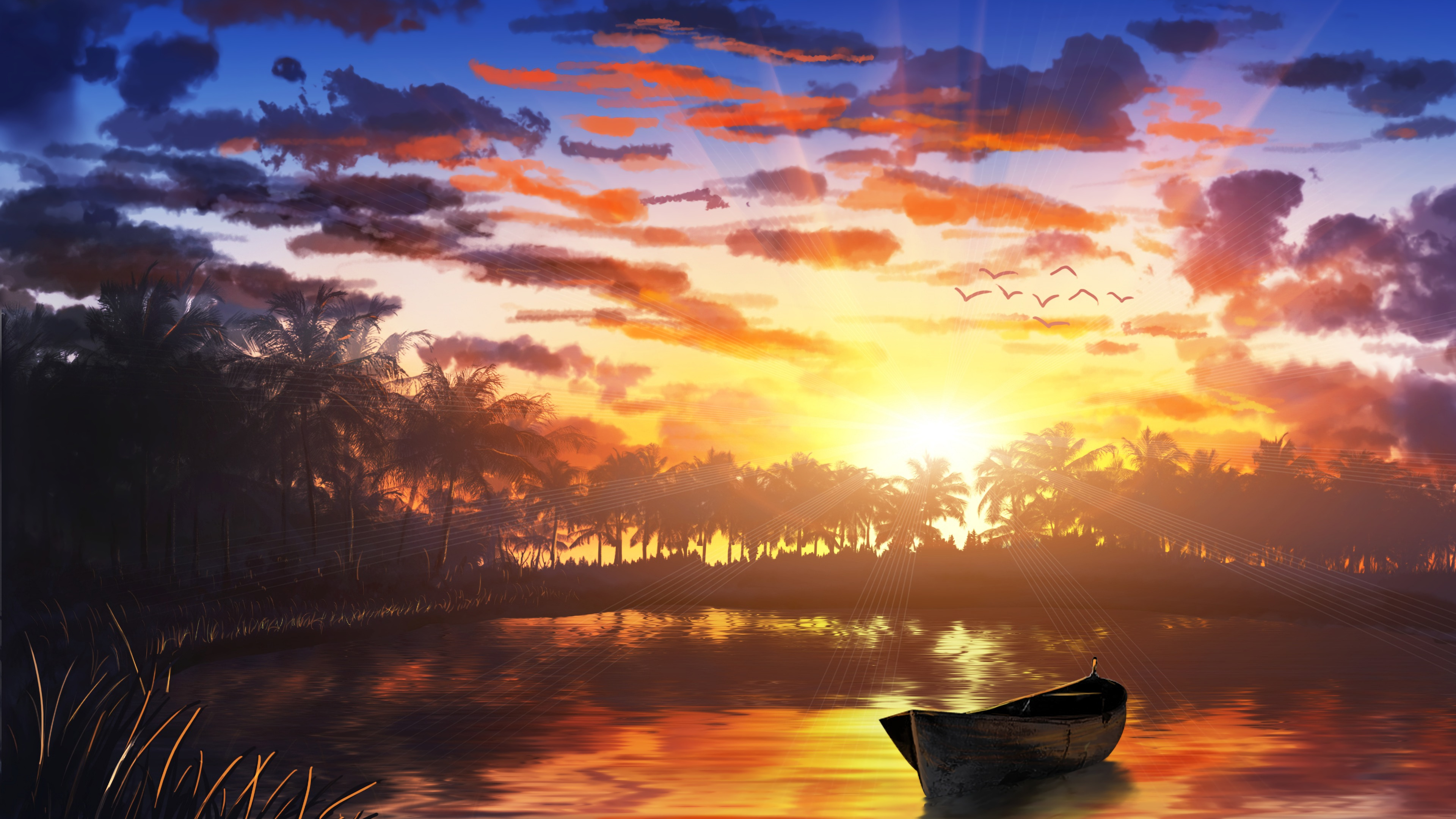 Обои закат, природа, восход солнца, облако, отражение в разрешении 3840x2160