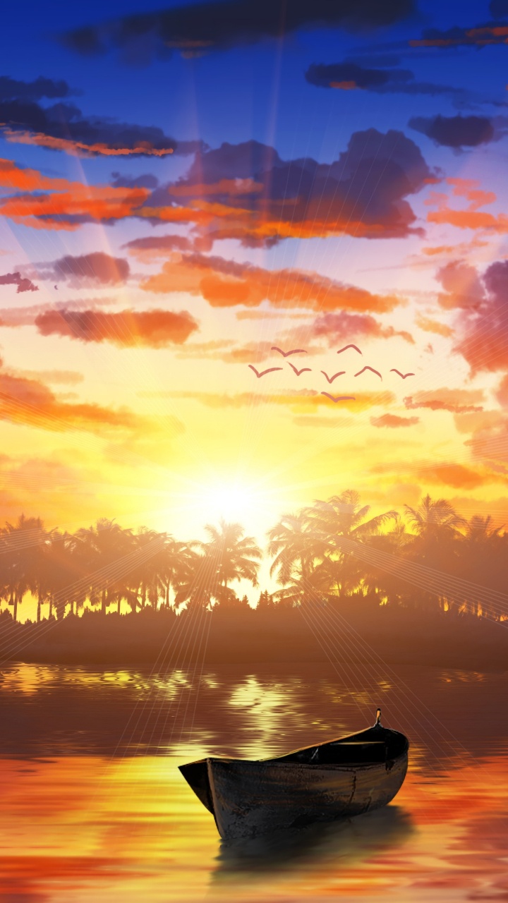 Обои закат, природа, восход солнца, облако, отражение в разрешении 720x1280