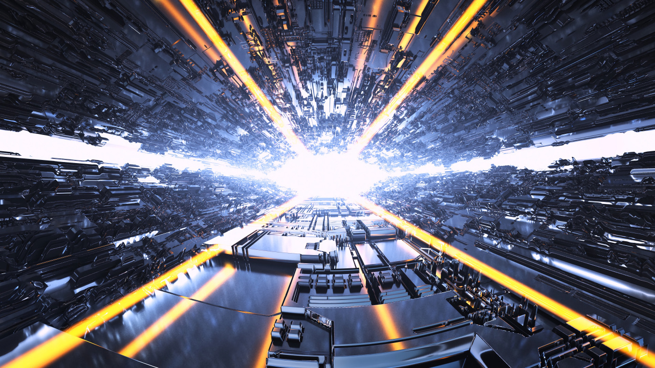 Обои архитектура, город, метрополия, космос, машина в разрешении 1280x720