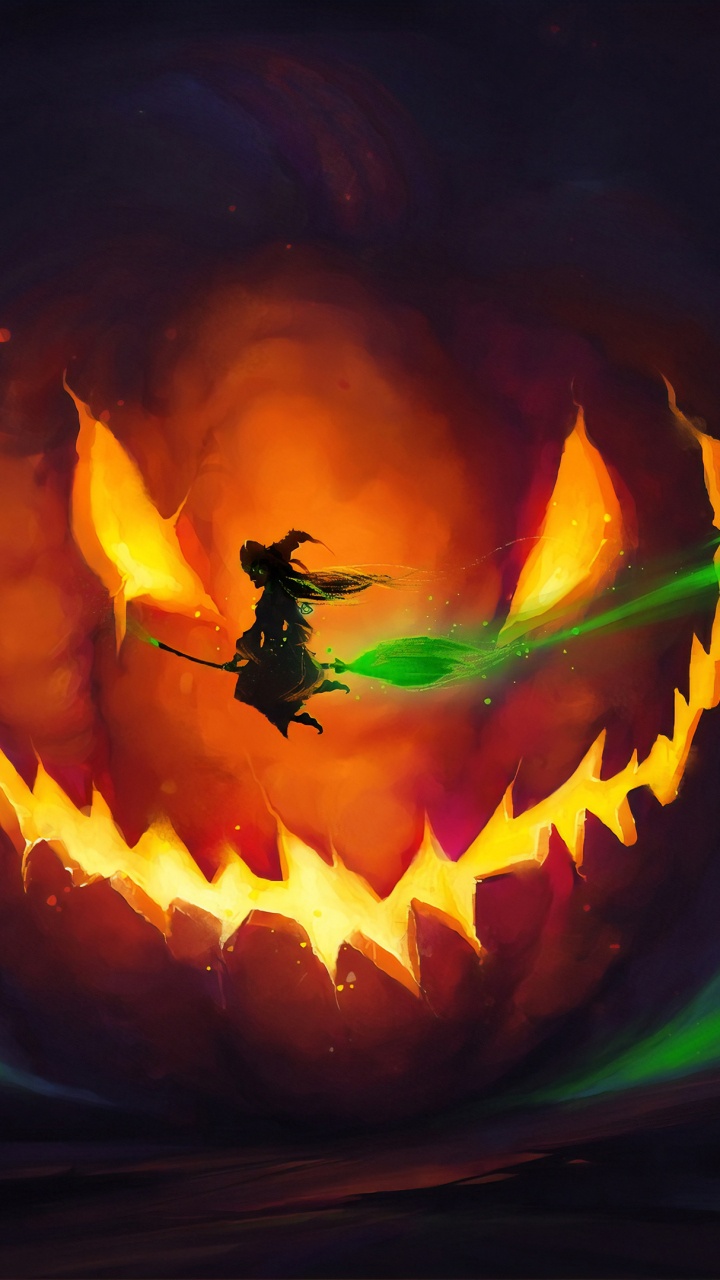 Обои ведьма, колдовство, Хэллоуин ведьмы, Джек о фонарь, Апельсин в разрешении 720x1280