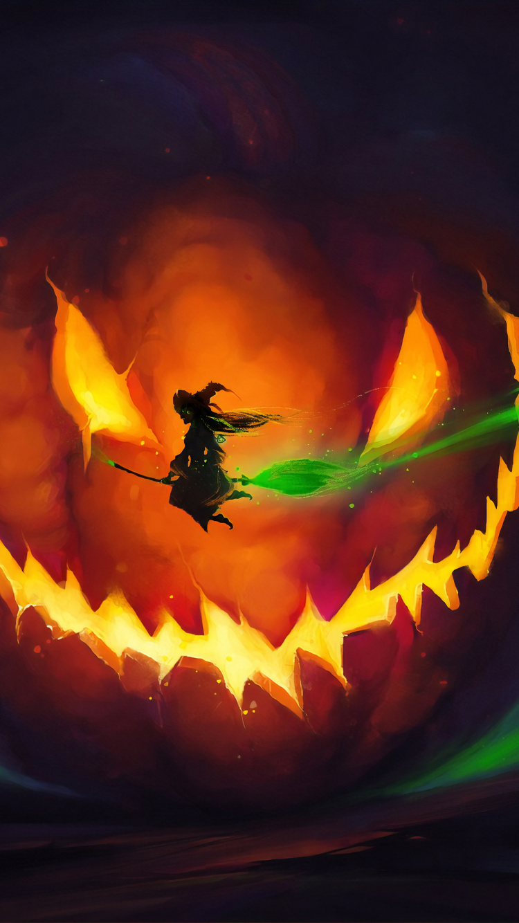 Обои ведьма, колдовство, Хэллоуин ведьмы, Джек о фонарь, Апельсин в разрешении 750x1334