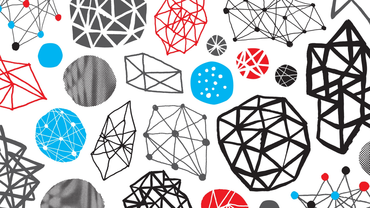 Обои узор, синий цвет, белые, черный, красный в разрешении 1280x720