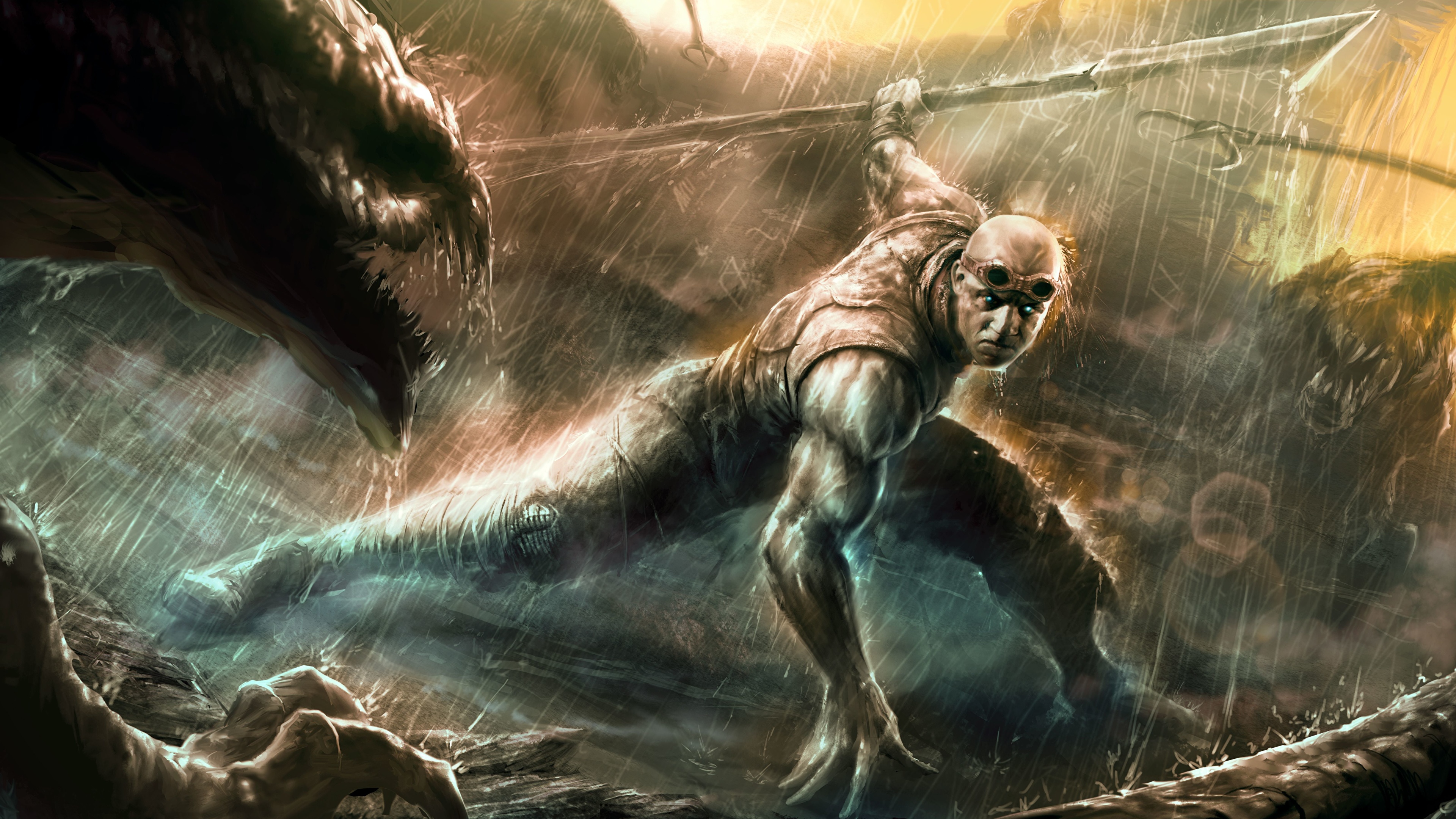 Обои арт, Хроники Риддика, Научная фантастика, мифология, мифическое существо в разрешении 3840x2160