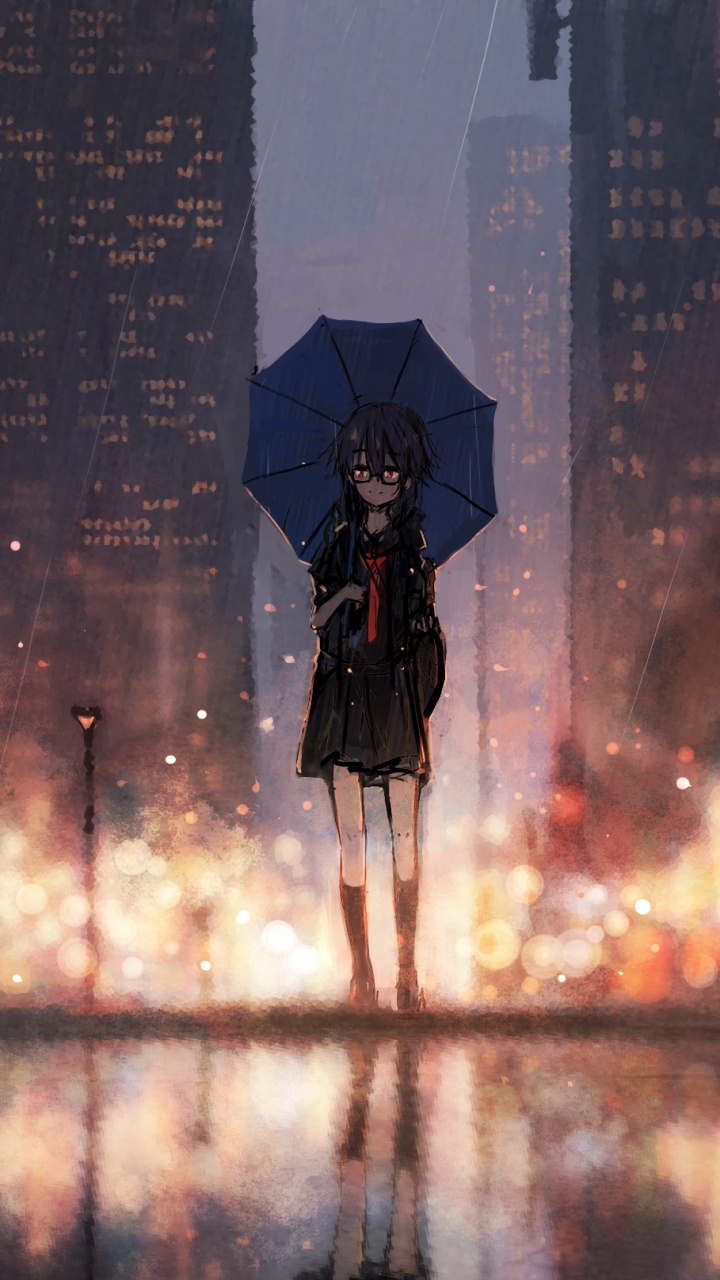 Обои аниме, отражение, город, мир, компьютерная игра в разрешении 720x1280