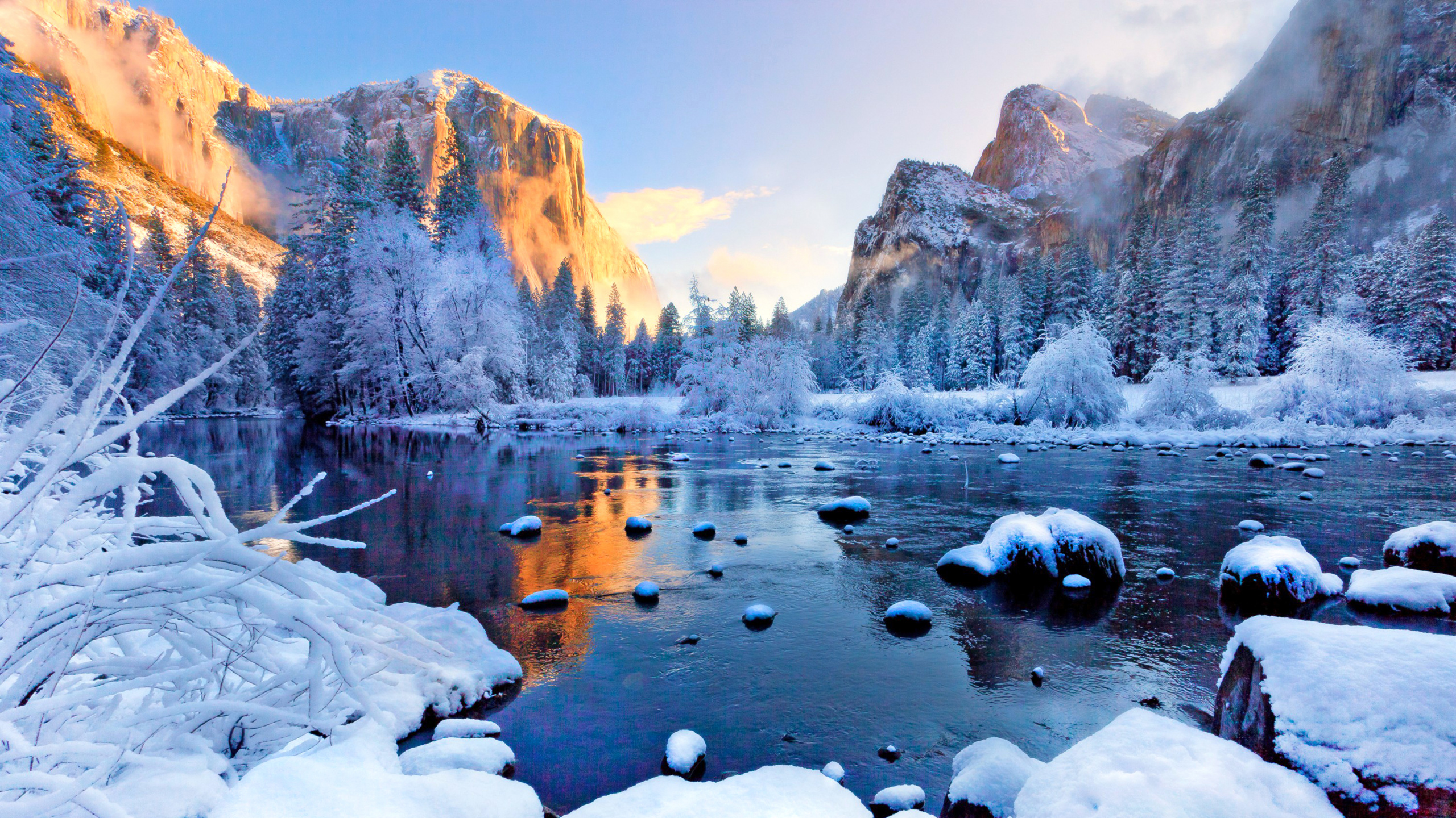 Обои национальный парк Йосемити зимой, национальный парк секвойя, национальный парк, зима, парк в разрешении 2560x1440