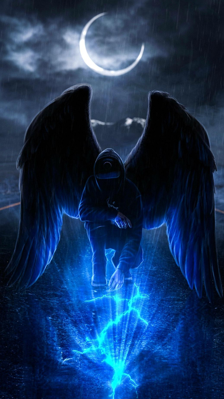 Обои фиолетовый ангел, ангел, арт, пурпур, свет в разрешении 750x1334