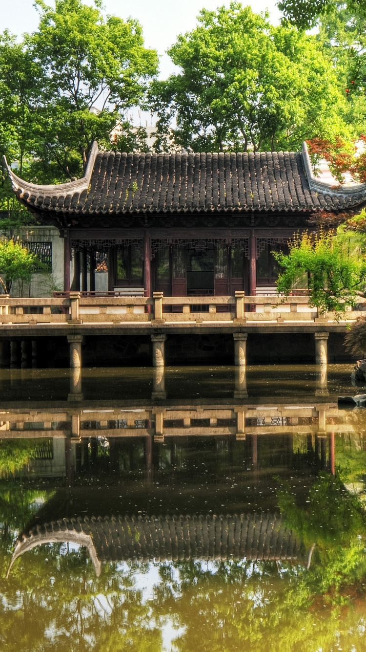 Обои Ю Сад, парк, китайский сад, вода, китайская архитектура в разрешении 750x1334