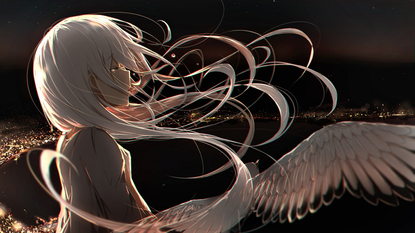 Обои аниме, крыло, Хацунэ Мику, перо, графика в разрешении 1366x768