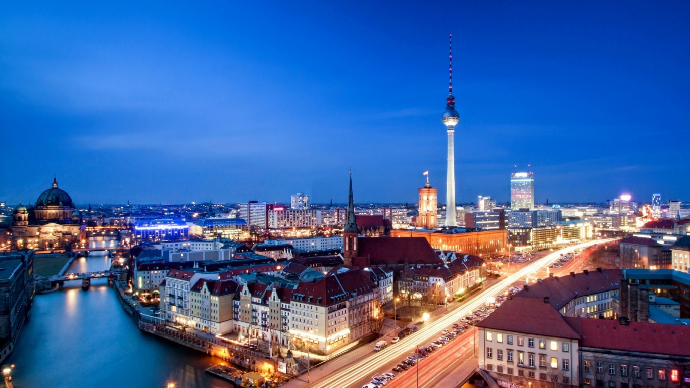 Обои городской пейзаж, город, городской район, ночь, ориентир в разрешении 1366x768