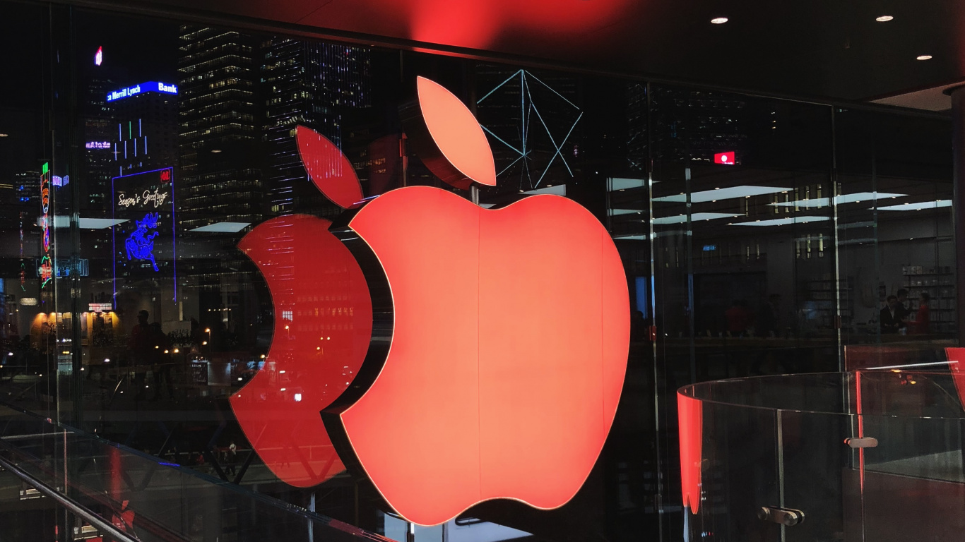 Обои apple, освещение, кармин, яблоко, фрукты в разрешении 1366x768